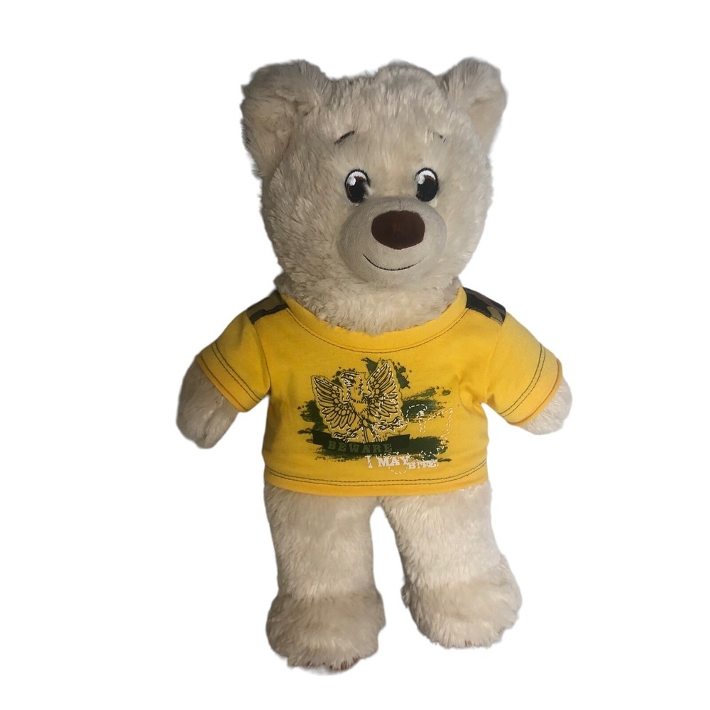 Build A Bear Plush Teddy Bear Yellow T Shirt Beware‎ I May Bite Stuffed Toy